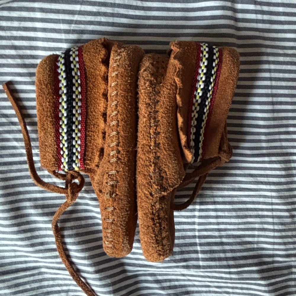 Brown Suede Moccasins with Embroidered Detail